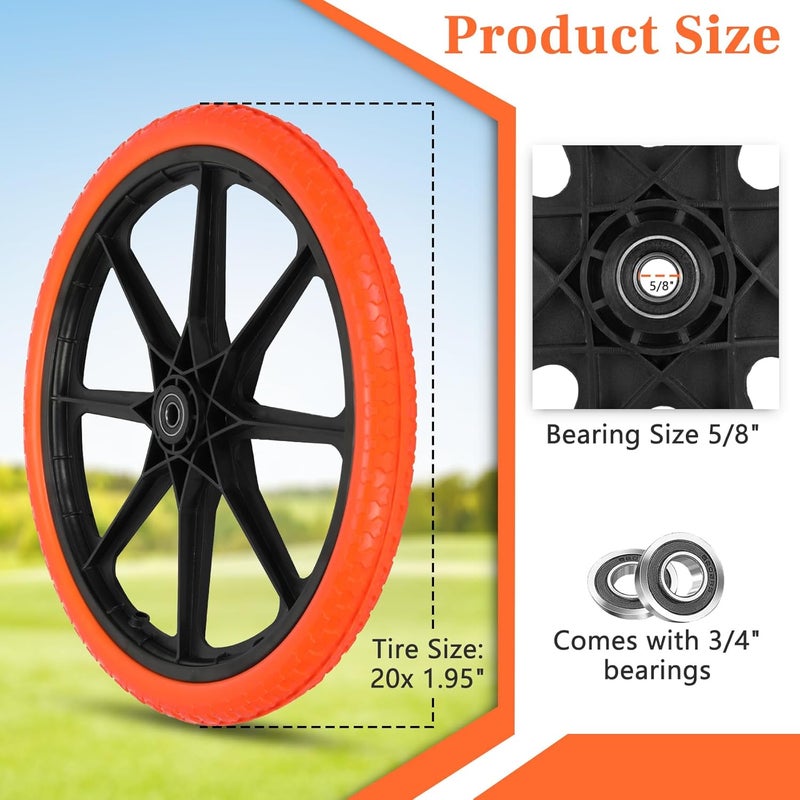 Iococee Upgraded 20x1.95" Flat Free Tires Compatible with rubbermaid Wheelbarrow Wheels, 20" Flat Free Tires with 5/8" and 3/4" Bearing Replacement for rubbermaid Cart Wheels/Big Wheel Utility Carts - Image 2